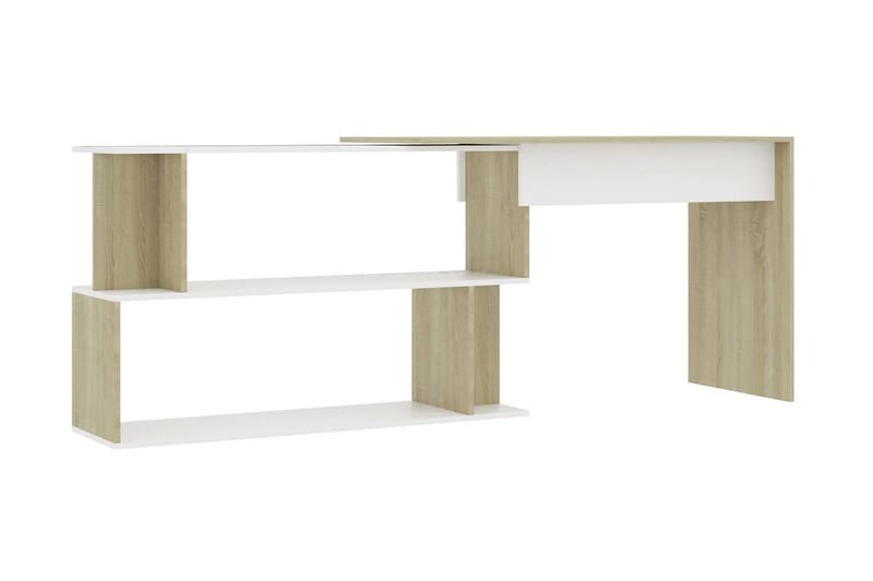 Skrivbord hörn vit och sonoma-ek 200x50x76 cm spånskiva - Vit - Hörnskrivbord