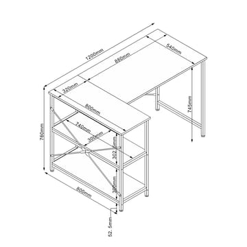 Skrivbord Hedvig ask/svart 120x80x76 cm - ekbark / svart - Möbler - Bord & matgrupper - Kontorsbord - Skrivbord - Hörnskrivbord