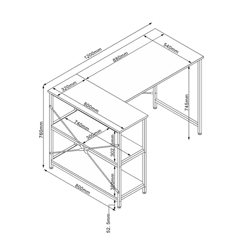 Skrivbord Hedvig ask/svart 120x80x76 cm - ekbark / svart - Möbler - Bord & matgrupper - Kontorsbord - Skrivbord - Hörnskrivbord