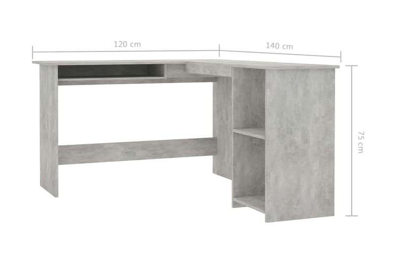 Skrivbord L-format betonggrå 120x140x75 cm spånskiva - Grå - Hörnskrivbord