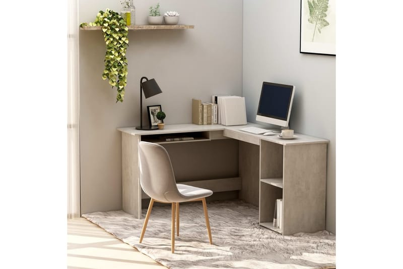 Skrivbord L-format betonggrå 120x140x75 cm spånskiva - Grå - Hörnskrivbord