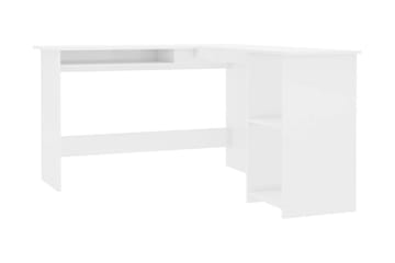 Skrivbord L-format vit högglans 120x140x75 cm spånskiva