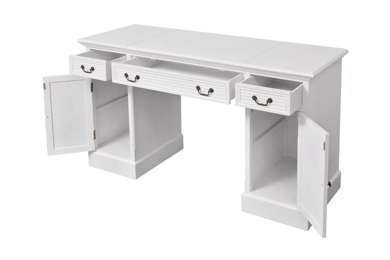 Skrivbord med dubbla piedestaler 140x48x80 cm vit - Vit - Skrivbord