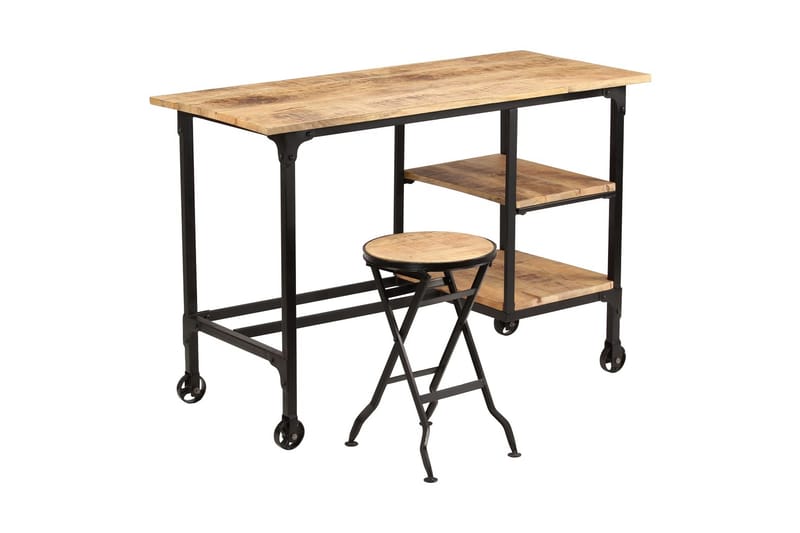 Skrivbord med hopfällbar pall massivt mangoträ 115x50x76 cm - Brun - Möbler - Bord & matgrupper - Kontorsbord - Skrivbord