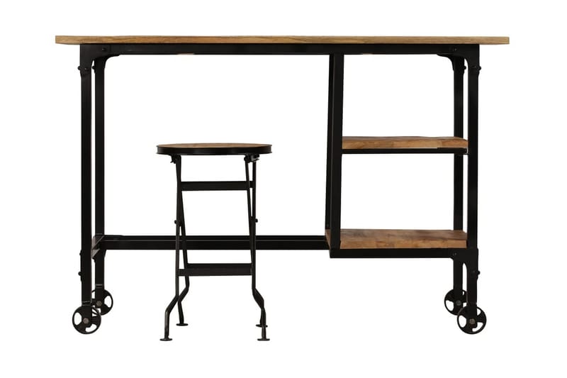 Skrivbord med hopfällbar pall massivt mangoträ 115x50x76 cm - Brun - Möbler - Bord & matgrupper - Kontorsbord - Skrivbord