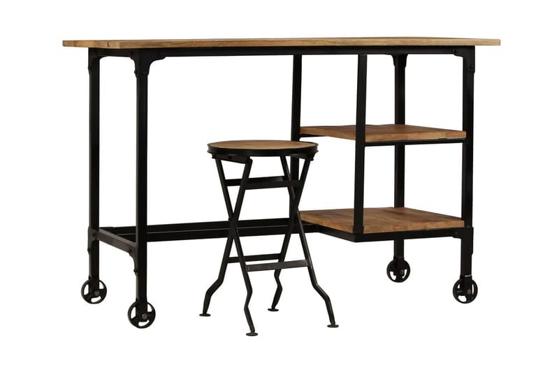 Skrivbord med hopfällbar pall massivt mangoträ 115x50x76 cm - Brun - Möbler - Bord & matgrupper - Kontorsbord - Skrivbord