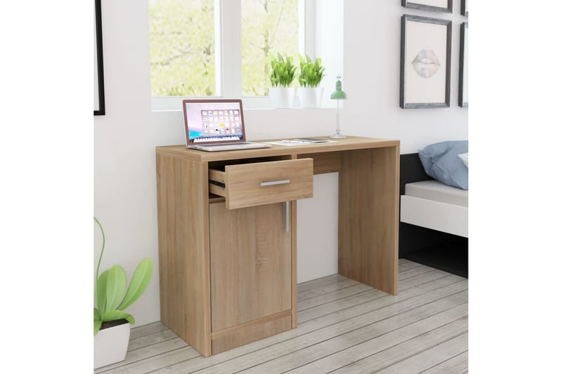 Skrivbord med låda och skåp ek 100x40x73 cm - Brun - Skrivbord