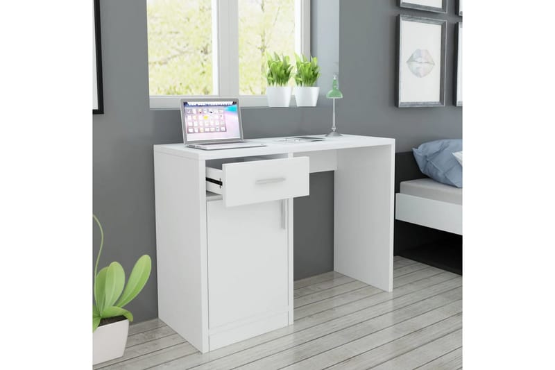 Skrivbord med låda och skåp vit 100x40x73 cm - Vit - Skrivbord