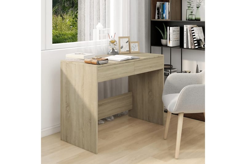 Skrivbord sonoma-ek 101x50x76,5 cm spånskiva - Beige - Skrivbord