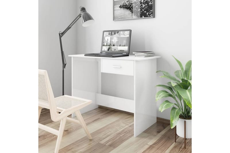 Skrivbord vit högglans 100x50x76 cm spånskiva - Vit - Skrivbord