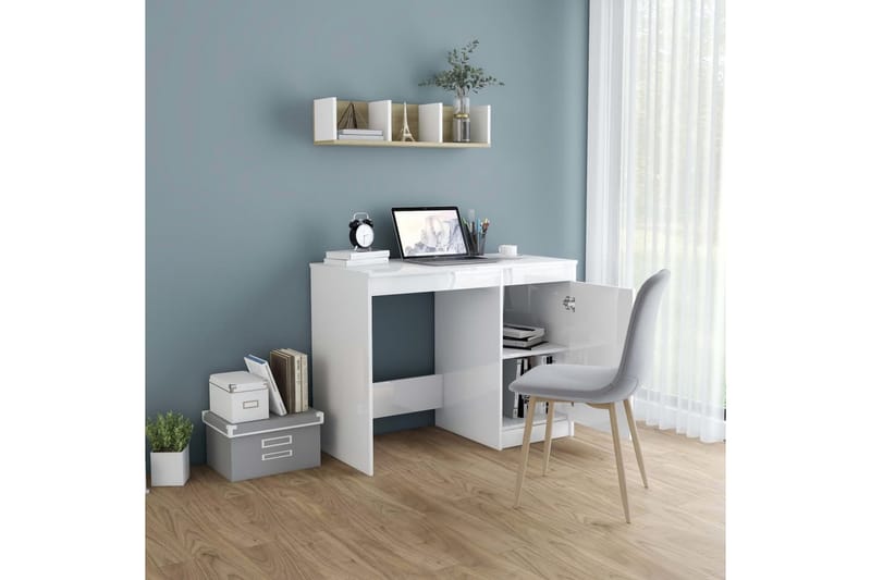 Skrivbord vit högglans 100x50x76 cm spånskiva - Vit - Möbler - Bord & matgrupper - Kontorsbord - Skrivbord