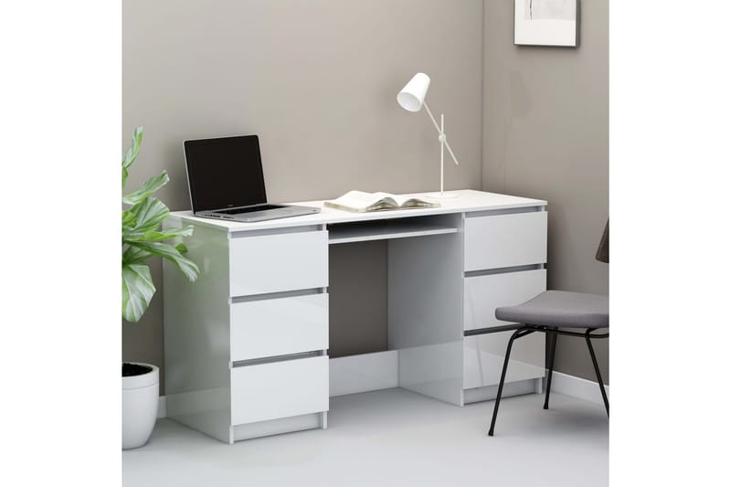 Skrivbord vit högglans 140x50x77 cm spånskiva - Vit - Skrivbord