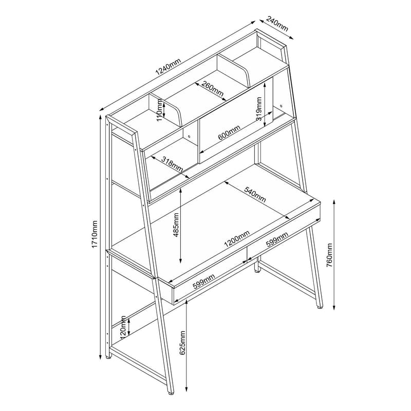 Skrivbord Study med hylla Ek/Vit 124x54x171 cm - ek/vit/brun - Möbler - Bord & matgrupper - Kontorsbord - Skrivbord