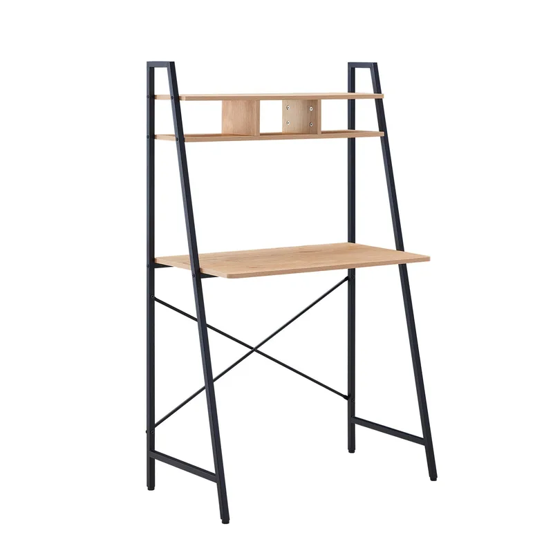 Skrivbord Study med hylla Ek/Vit 84x44x142 cm - ekbark / brun - Möbler - Bord & matgrupper - Kontorsbord - Skrivbord