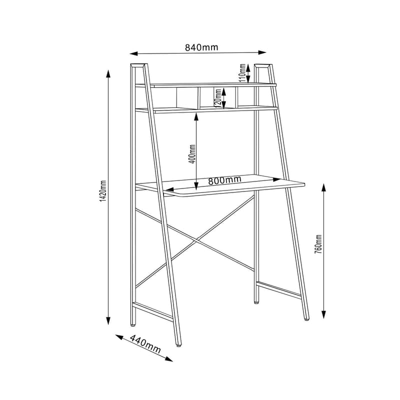 Skrivbord Study med hylla Ek/Vit 84x44x142 cm - ekbark / brun - Möbler - Bord & matgrupper - Kontorsbord - Skrivbord