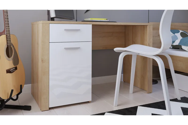 Tarka Datorbord 120 cm med Förvaring Låsa + Skåp - Ek/Vit - Möbler - Bord & matgrupper - Kontorsbord - Skrivbord