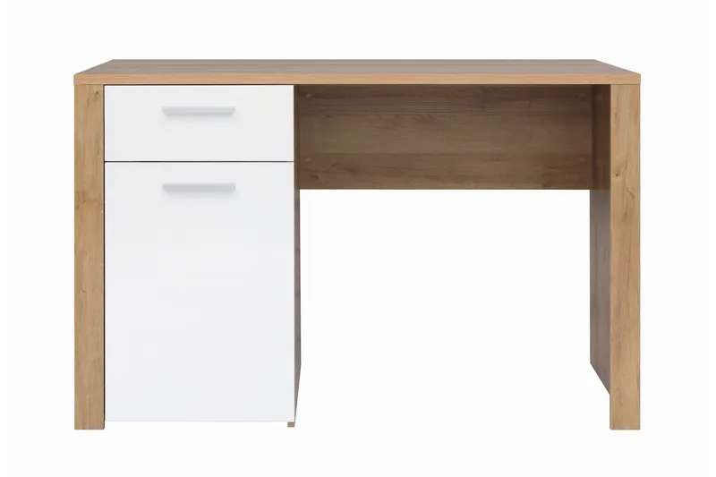 Tarka Datorbord 120 cm med Förvaring Låsa + Skåp, Ek/Vit