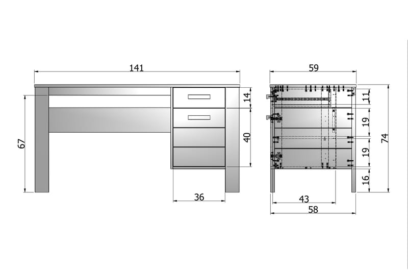 Tenney Datorbord 141 cm med Förvaring Låda + Skåp - Stålgrå - Skrivbord