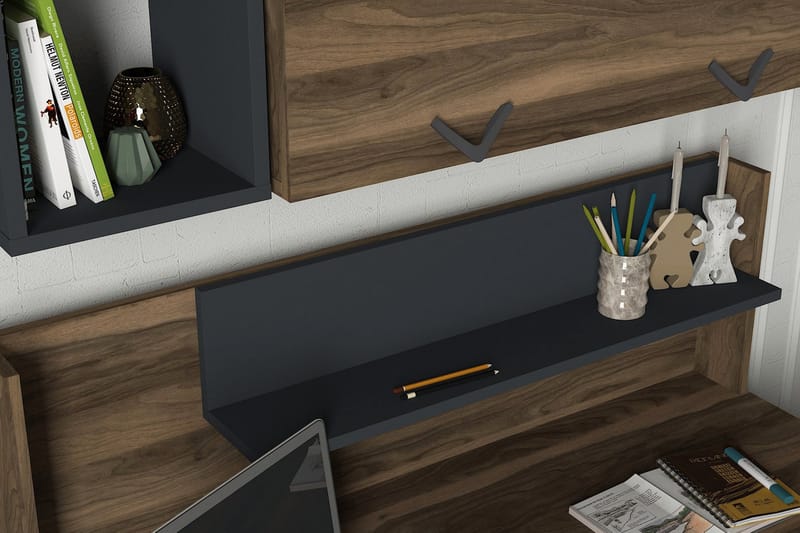 Tera Home Skrivbord 120 cm med Förvaring Lådor + Hyllor - Valnötsbrun/Mörkgrå - Skrivbord