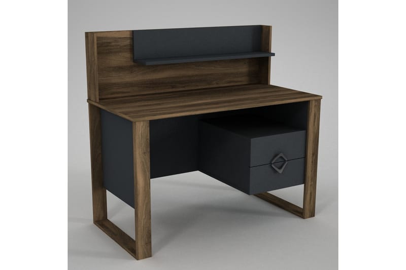 Tera Home Skrivbord 120 cm med Förvaring Lådor + Hyllor - Valnötsbrun/Mörkgrå - Skrivbord