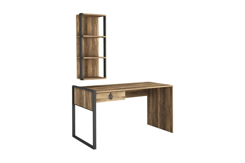 Tera Home Skrivbord 124 cm med Förvaring låda+Vägghylla - Valnötsbrun - Skrivbord