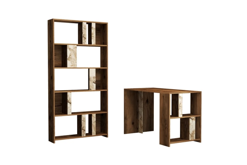 Timiza Skrivbord 120 cm m Förvaring Hylla+Bokhylla Marmormön - Brun - Möbler - Bord & matgrupper - Kontorsbord - Skrivbord