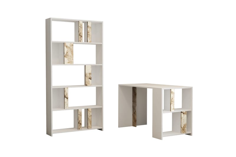 Timiza Skrivbord 120 cm m Förvaring Hylla+Bokhylla Marmormön - Vit - Möbler - Bord & matgrupper - Kontorsbord - Skrivbord