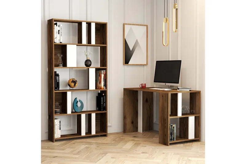 Timiza Skrivbord 120 cm med Förvaring Hylla + Bokhylla - Mörkbrun - Möbler - Bord & matgrupper - Kontorsbord - Skrivbord