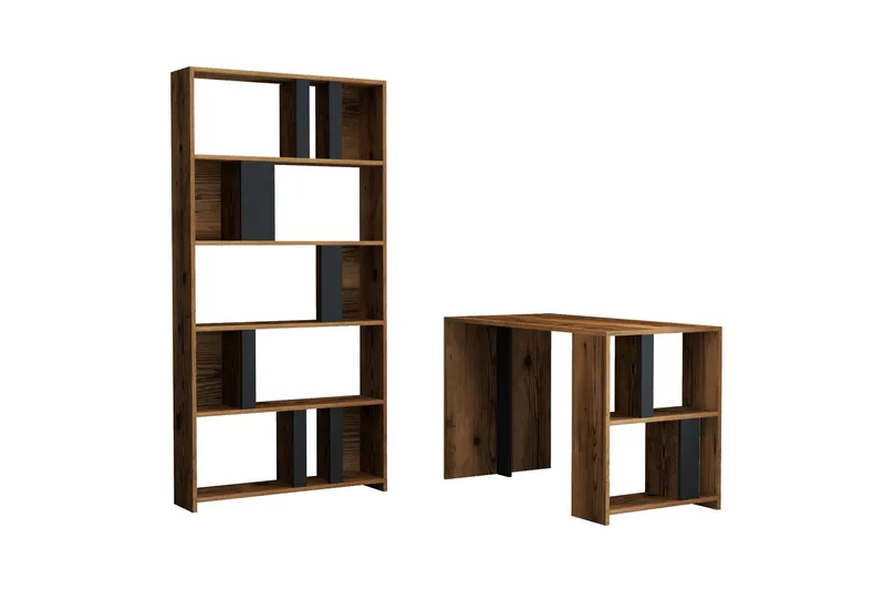 Timiza Skrivbord 120 cm med Förvaring Hylla + Bokhylla - Valnötsbrun/Antracit - Möbler - Bord & matgrupper - Kontorsbord - Skrivbord