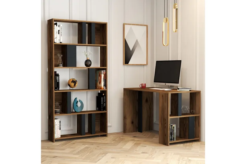 Timiza Skrivbord 120 cm med Förvaring Hylla + Bokhylla - Valnötsbrun/Antracit - Möbler - Bord & matgrupper - Kontorsbord - Skrivbord