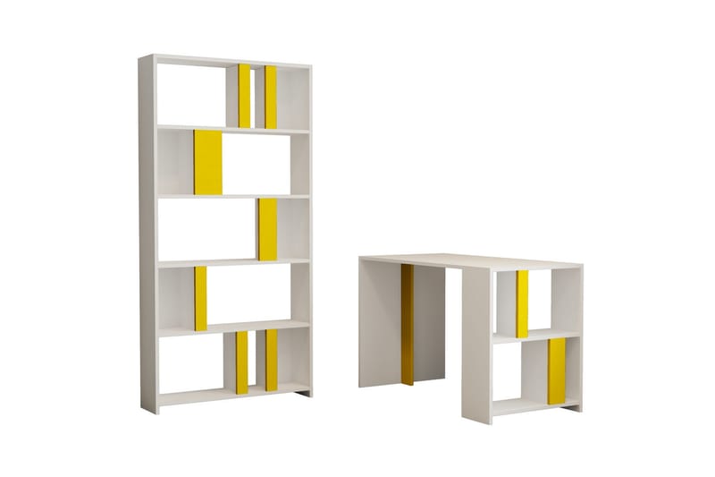 Timiza Skrivbord 120 cm med Förvaring Hylla + Bokhylla - Vit/Gul - Möbler - Bord & matgrupper - Kontorsbord - Skrivbord