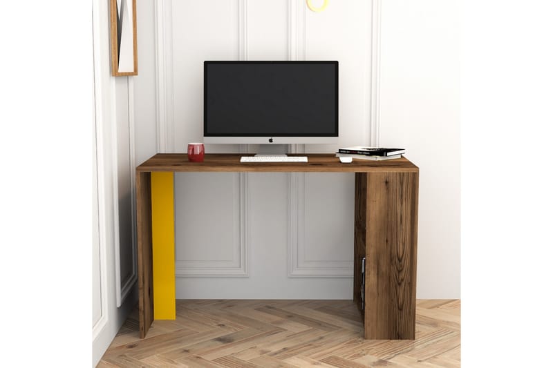 Timiza Skrivbord 120 cm med Förvaring Hylla - Valnötsbrun/Gul - Möbler - Bord & matgrupper - Kontorsbord - Skrivbord