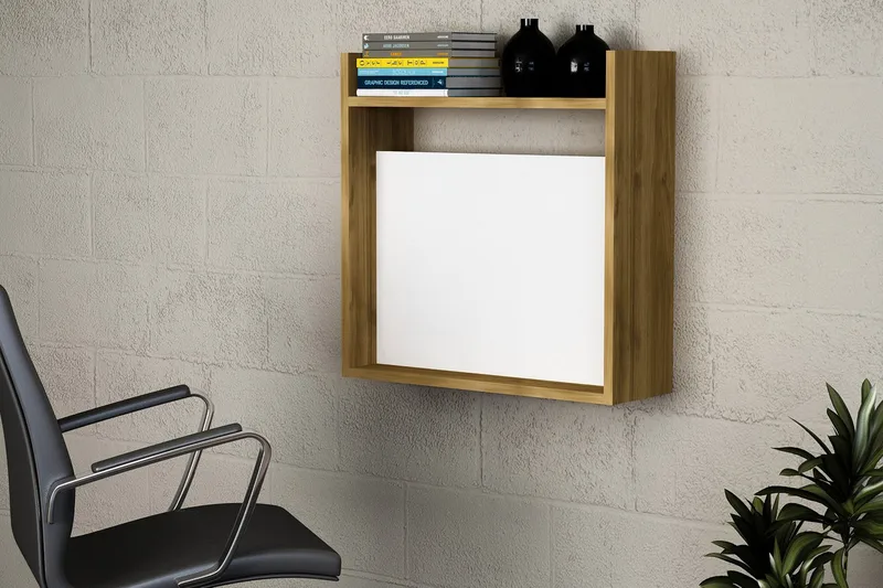 Toppley Väggskrivbord 60 cm med Förvaring Hyllor - Vit/Valnötsbrun - Möbler - Bord & matgrupper - Kontorsbord - Skrivbord