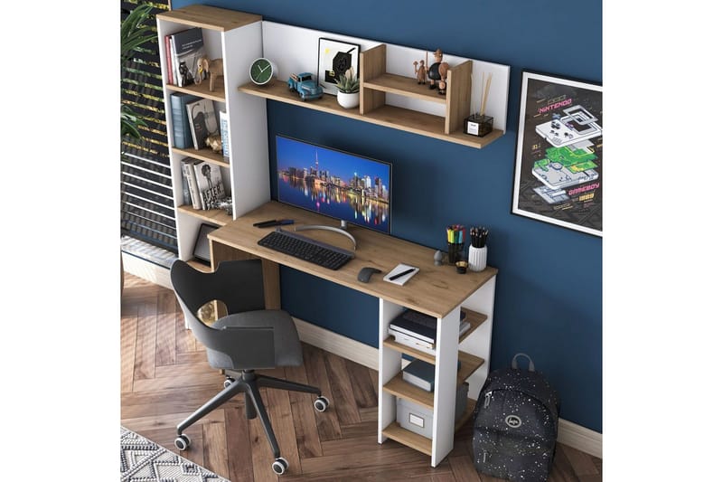 Skrivbord Traven Valnöt / Vit - Vit - Möbler - Bord & matgrupper - Kontorsbord - Skrivbord