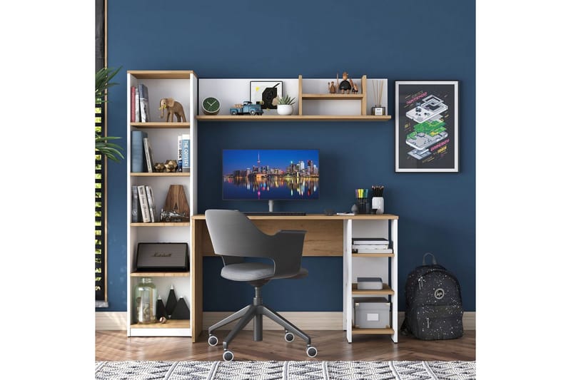 Skrivbord Traven Valnöt / Vit - Vit - Möbler - Bord & matgrupper - Kontorsbord - Skrivbord