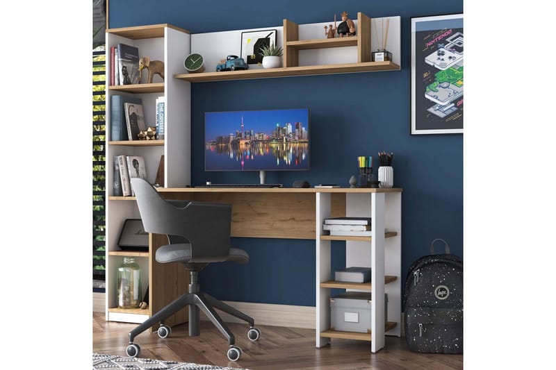 Skrivbord Traven Valnöt / Vit - Vit - Möbler - Bord & matgrupper - Kontorsbord - Skrivbord
