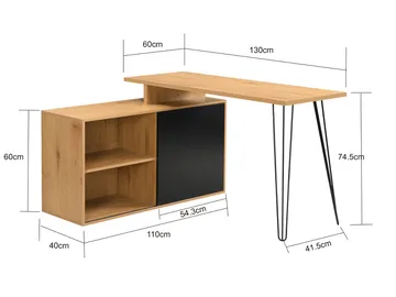 Vorlen Hörnskrivbord 130 cm i MDF med hylla - ekdekor svart - Möbler - Bord & matgrupper - Kontorsbord - Skrivbord - Hörnskrivbord