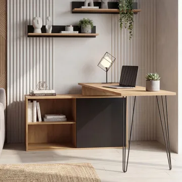 Vorlen Hörnskrivbord 130 cm i MDF med hylla - ekdekor svart - Möbler - Bord & matgrupper - Kontorsbord - Skrivbord - Hörnskrivbord