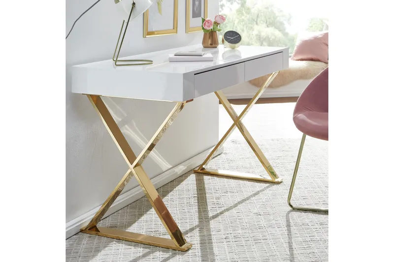 Willowdale Skrivbord 118 cm med Förvaring 2 Lådor - Vit/Guld - Möbler - Bord & matgrupper - Kontorsbord - Skrivbord