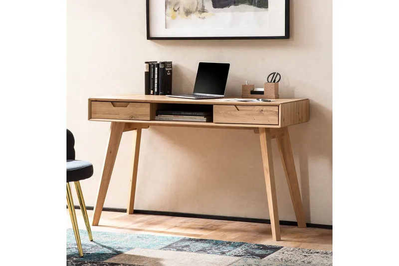Skrivbord Wohnling Ek i trästil 120 cm med 2 lådor Förvaringsutrymme Modern - Möbler - Bord & matgrupper - Kontorsbord - Skrivbord
