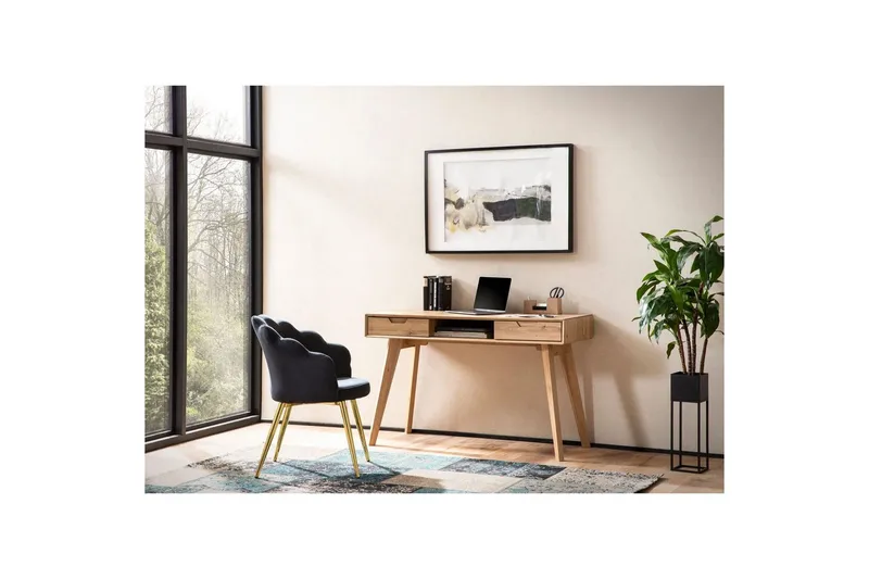 Skrivbord Wohnling Ek i trästil 120 cm med 2 lådor Förvaringsutrymme Modern - Möbler - Bord & matgrupper - Kontorsbord - Skrivbord