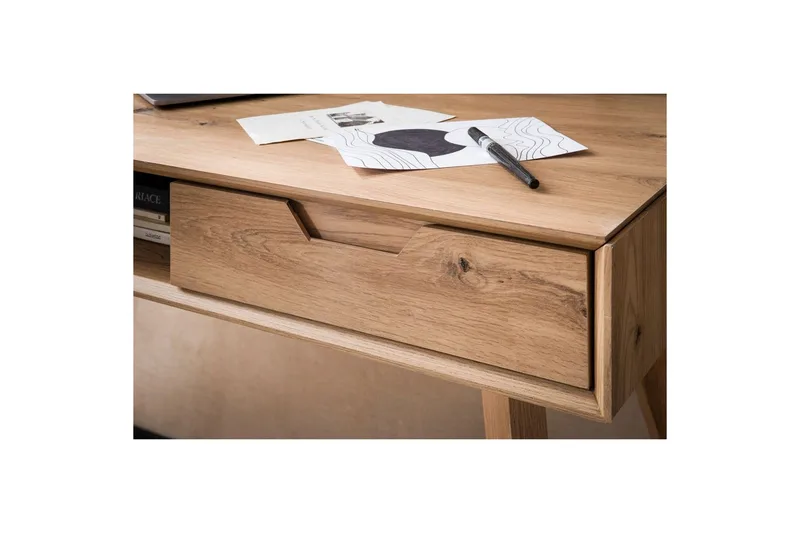 Skrivbord Wohnling Ek i trästil 120 cm med 2 lådor Förvaringsutrymme Modern - Möbler - Bord & matgrupper - Kontorsbord - Skrivbord