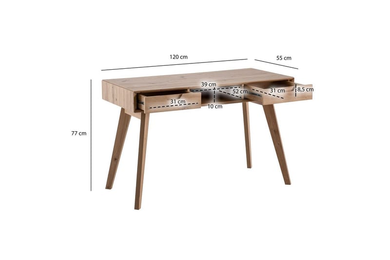 Skrivbord Wohnling Ek i trästil 120 cm med 2 lådor Förvaringsutrymme Modern - Möbler - Bord & matgrupper - Kontorsbord - Skrivbord
