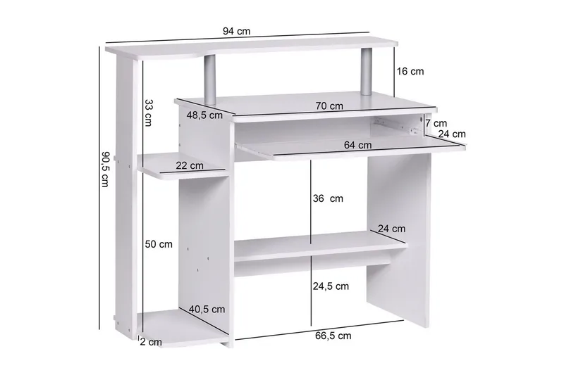 Skrivbord Wohnling för dator med hjul, tangentbord utdragbar, modern stil Vit - Vit - Möbler - Bord & matgrupper - Kontorsbord - Skrivbord