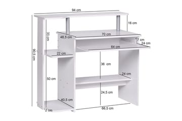 Skrivbord Wohnling för dator med hjul, tangentbord utdragbar, modern stil Vit - Vit - Möbler - Bord & matgrupper - Kontorsbord - Skrivbord