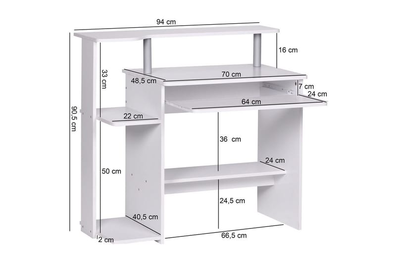 Skrivbord Wohnling för dator med hjul, tangentbord utdragbar, modern stil Vit - Vit - Möbler - Bord & matgrupper - Kontorsbord - Skrivbord