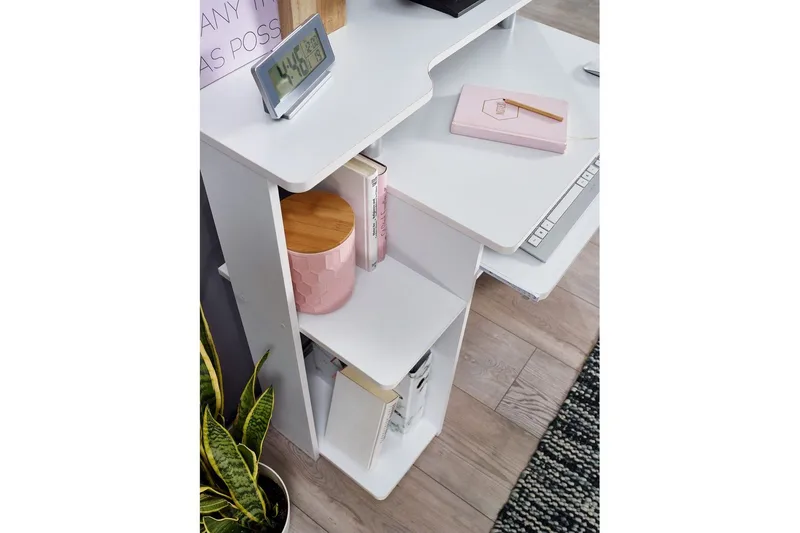 Skrivbord Wohnling för dator med hjul, tangentbord utdragbar, modern stil Vit - Vit - Möbler - Bord & matgrupper - Kontorsbord - Skrivbord