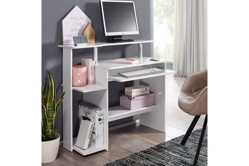 Skrivbord Wohnling för dator med hjul, tangentbord utdragbar, modern stil Vit - Vit - Möbler - Bord & matgrupper - Kontorsbord - Skrivbord