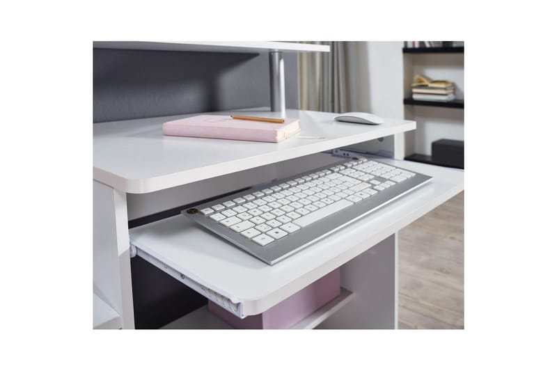 Skrivbord Wohnling för dator med hjul, tangentbord utdragbar, modern stil Vit - Vit - Möbler - Bord & matgrupper - Kontorsbord - Skrivbord