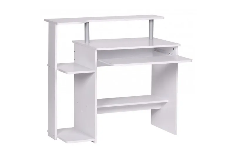 Skrivbord Wohnling för dator med hjul, tangentbord utdragbar, modern stil Vit, Vit